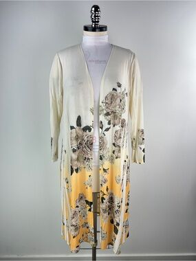 💚 3553. Floral Ombre Longline Mesh Cardigan in Cream and Yellow